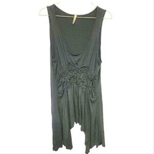 Olivia moon Sleeveless tank top solid black tunic sharkbite hem scoop ne…